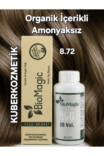 BIOMAGIC 8.72 Açık Küllü Kumral Organik İçerikli Amonyaksız Kalıcı Kokusuz Sa...