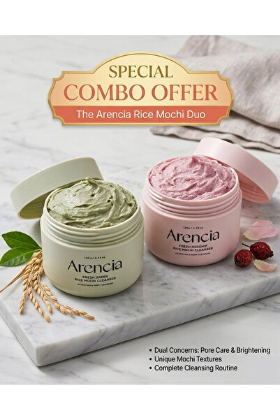 Arencia Fresh Green Mochi Cleanser + Rosehip Rice Mochi Cleanser for Hydratio...