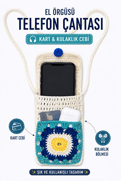 NEHOLİA El Örgüsü Telefon Çantası Kadın Çapraz Askılı Telefon Kılıfı Kartlıkl...