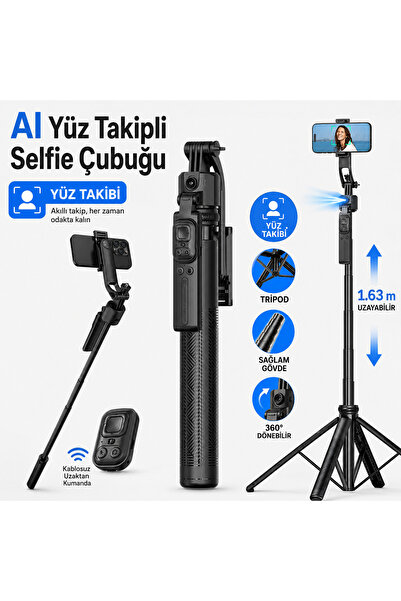 Bubitechh Akıllı Hareket Takipli Gimbal Selfie Çubuğu Kameralı Tripod 163 cm