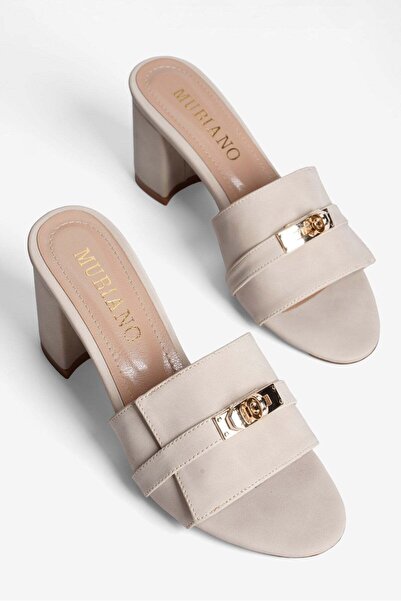 Mubiano Pantofi cu toc din nubuck pentru femei, papuci cu detaliu cataramă, F...