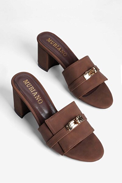 Mubiano Γυναικεία παπούτσια με τακούνι Nubuck με λεπτομέρεια αγκράφας, παντόφ...