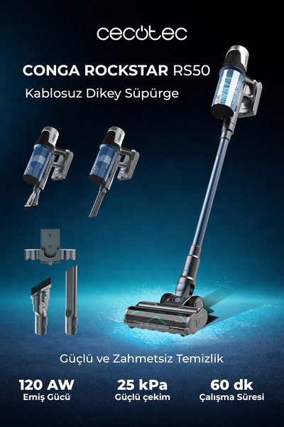 CECOTEC Conga Rockstar RS50 Kablosuz Dikey Süpürge Yüksek Performanslı Temizlik