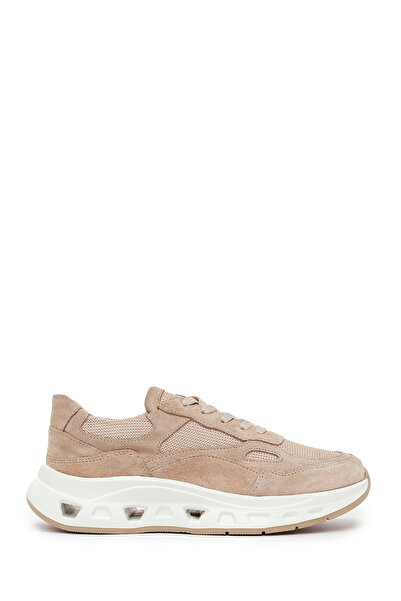 Derimod Women's Beige Lace-Up Thick Sole Suede Leather Sneaker 26Pfd511714