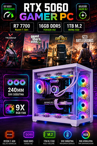 Dmc N341 Windows 11 Ryzen 7 7700 16GB DDR5 RAM,1TB M.2,8GB RTX5060 Sıvı Soğut...