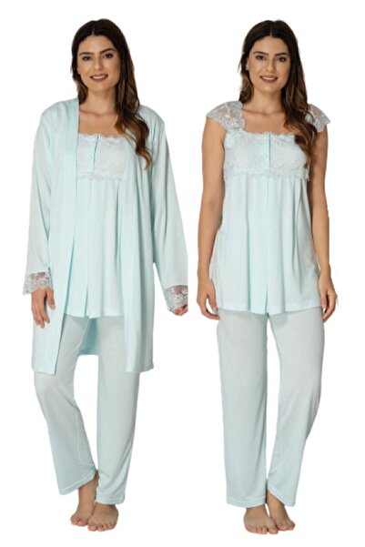 Effort Pijama Set pijama de maternitate verde apă pentru femei cu halat 2301