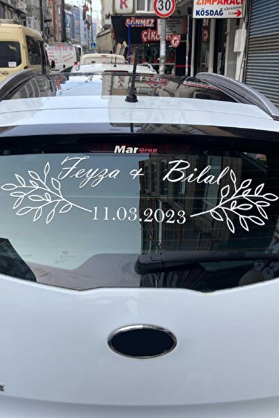 AVMmarketim Gelin Arabası Sticker Süs Dekoratif İsim ve Tarih Yazılı Özel Etiket
