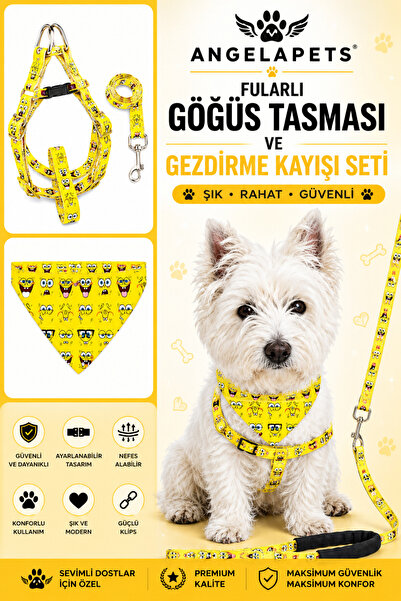 Angelapets AYARLANABİLİR FULAR , GÖĞÜS TASMASI VE GEZDİRME KAYIŞI 3'LÜ SET