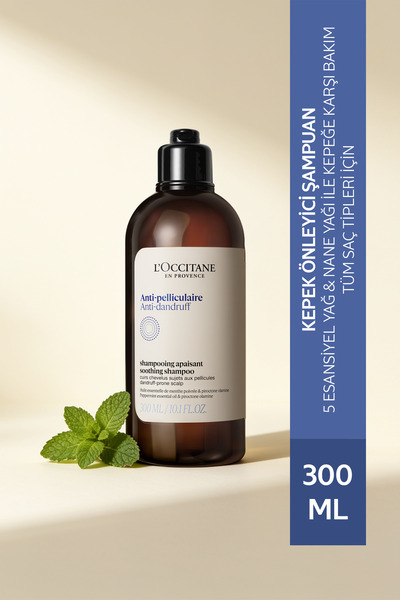 L'Occitane Kepek Önleyici Şampuan, 5 Esansiyel ve Nane Yağı İçeren, 300 ml