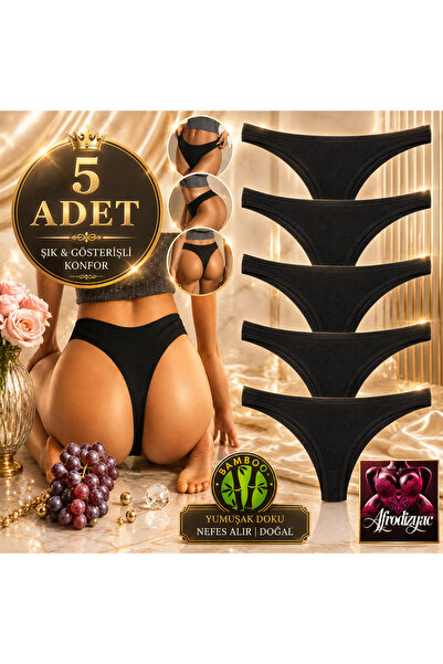 Afrodizyac 5'li Bambu Günlük Siyah Tanga (Extra Esnek Ve Extra Yumuşak)