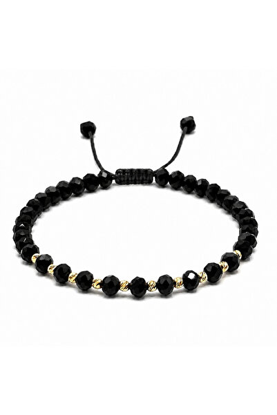 BIJUTERIA NEAGRA Brățară cu 10 bile din aur de 14K și cristale negre