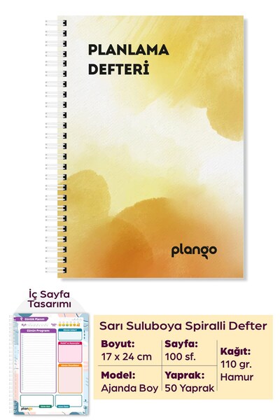 Plango Sarı Suluboya Günlük Planlayıcı Defter - Daily Planner - Ders Çalışma ...
