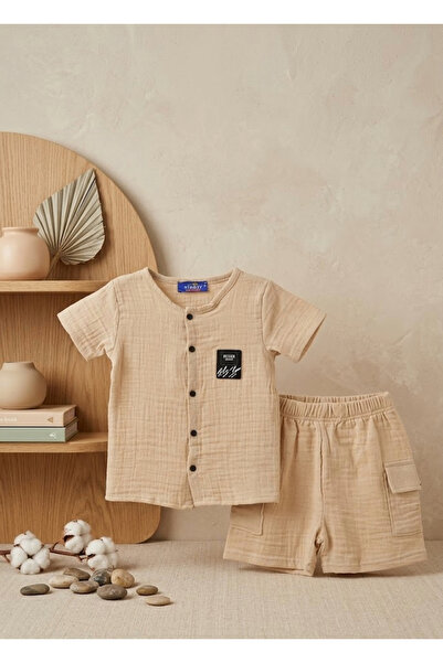 meyastore Boy's Shorts Set Muslin Fabric