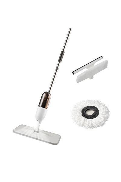 Dreamramp Set de mop 3 în 1 cu pulverizator, mop rotund și plat din bumbac, r...