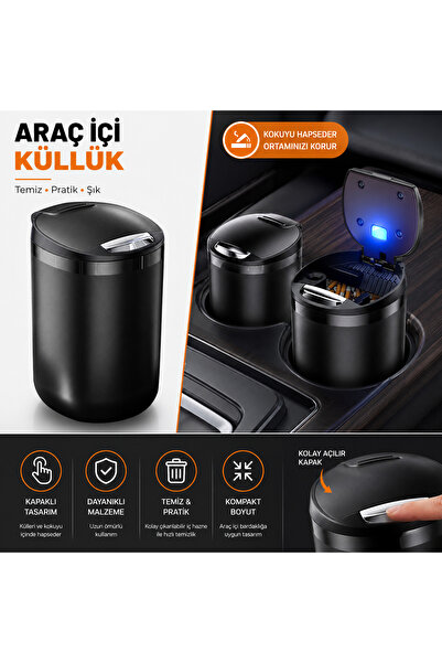 Space Işıklı Tuşlu Araç Küllüğü Siyah - ICKU61