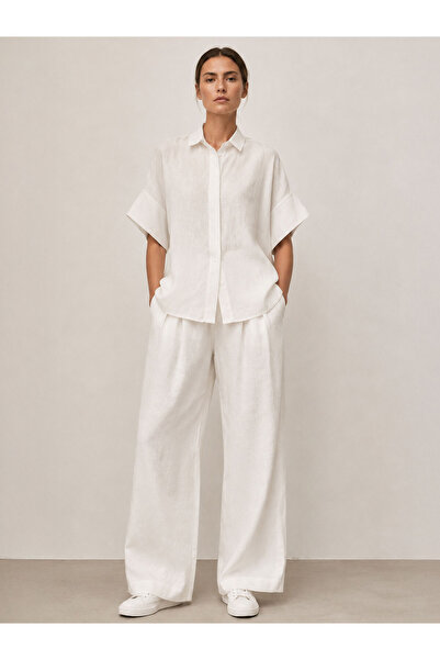 RİVUS Elastic Waist Linen Trousers - White