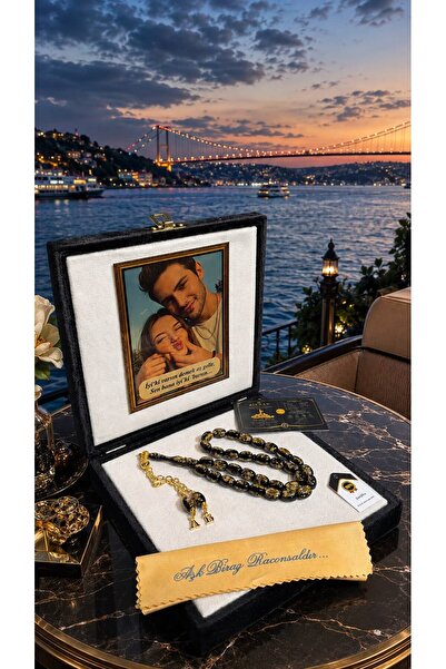 BİRCAN TASARIM Golden Rosary Premium Kutulu Kişiye Özel Resim, Yazı, İsim, Ha...