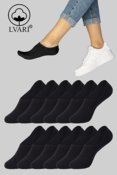 Lvari Unisex 12 Çift Pamuklu Siyah Görünmez Sneaker Çorap – Kadın Erkek Terle...