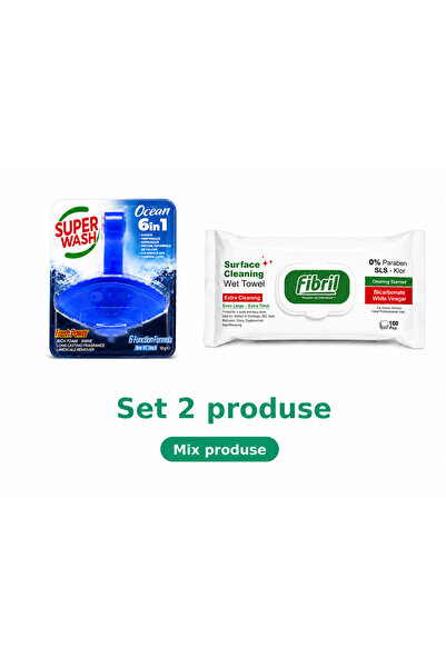 Fibril Baie, Set 2 Produse: odorizant WC Ocean, servetele umede suprafete Green