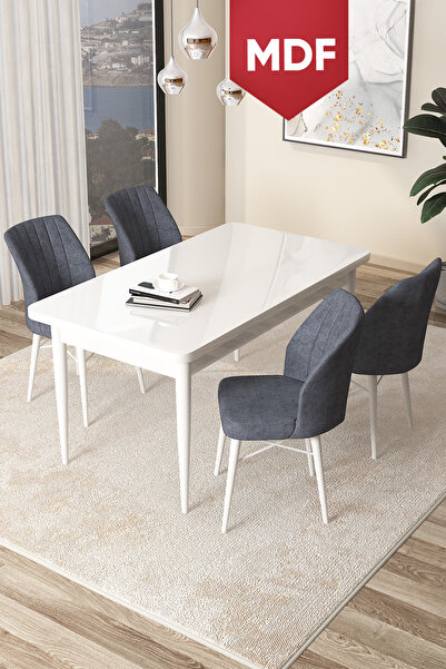 Canisa Concept Arp Serisi 70x110 MDF Sabit Mutfak Masası Takımı Beyaz Masa 4 ...