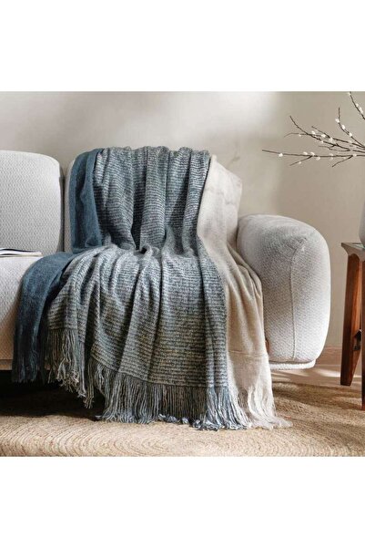 PAN HOME بطانية إيدن منسوجة من الأكريليك مع أطراف مزخرفة - 130×170 - رمادي