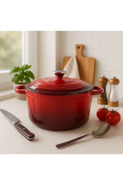 PAN HOME Glazura Enameled Cast Iron Cooking Pot 4l - Ombre Red