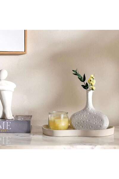 PAN HOME مزهرية ديكور سيراميكية مخددة من بيني 14x3.7x15 سم - أبيض