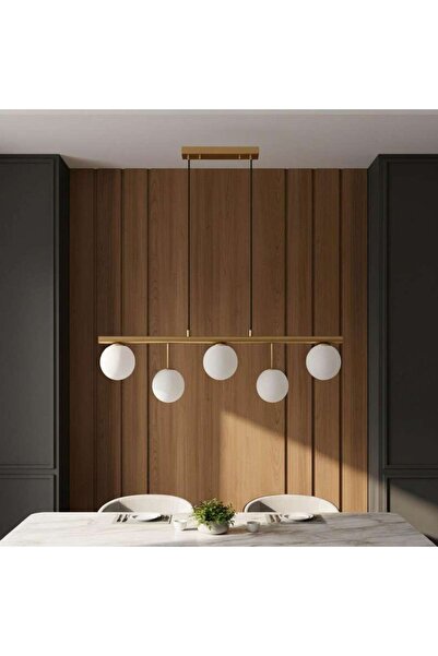 PAN HOME Ravelo 5-light G9 Opal Glass Pendant Lamp 85x177cm - Golden Bronze