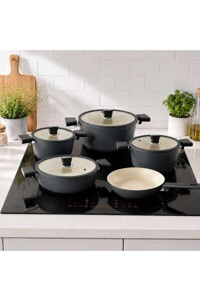 PAN HOME Oms Oyester 9-piece Cookware Set - Black