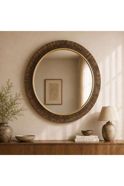 PAN HOME Miravelle Handcrafted Aluminum Round Mirror Dia 120cm - Antique Brass