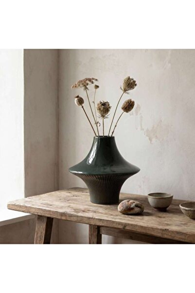 PAN HOME Rue Ceramic Flat Disc Vase 20.5x18.3cm - Green