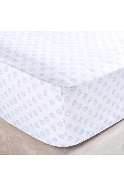 PAN HOME Classic Buti Queen Fitted Sheet 160x200+33- Blue Mist
