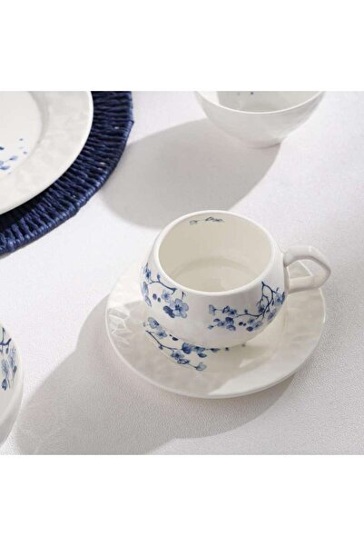 PAN HOME Floris Porcelain Tea Cup & Saucer 300ml -white
