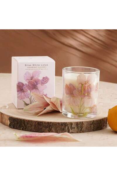 PAN HOME شمعة معطرة في وعاء زجاجي برائحة اللوتس الأبيض من بليس - وردي - 198 ج...