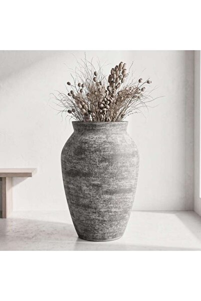 PAN HOME Rooney Cement Ribbed Textured Crea Vase 53x53x74cm - Grey