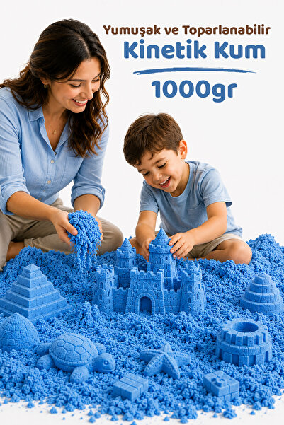 HEROES Kinetik Kum 1 Kg Mavi - Eğitici Akışkan Dağılmayan Deniz Rengi 1000 Gr...