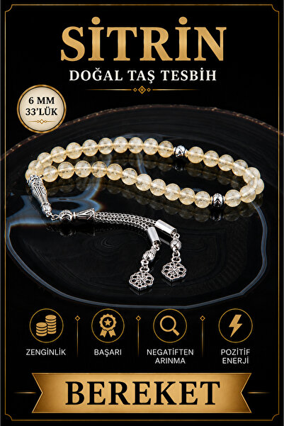 OSMANLI DEĞERLİ TAŞ Sertifikalı Sitrin Doğaltaş Tesbih 6 Mm, T214