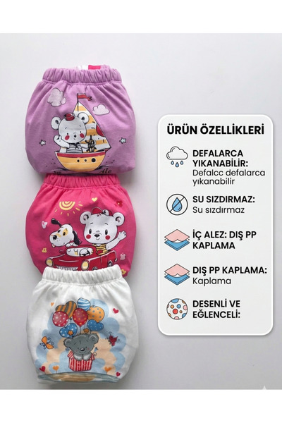 babixkids Yıkanabilir Anti Alerjik Tuvalet Eğitim Alıştıma Külodu 3'lü (DESEN...