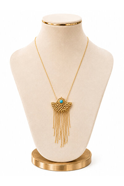 KAYANCLICK Gold Tassel Necklace with Turquoise Stone – Luxurious Boho Design