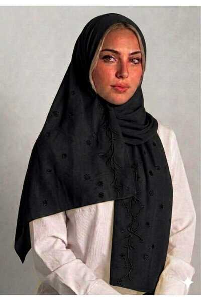 Veil Designer طرحه بوال اسود طبقتين تطريز ورد منثورة علي كامل الطرحه بالوان ا...