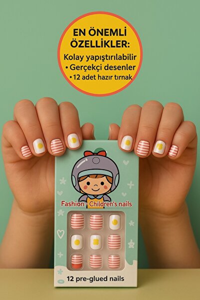 TOYFEST 12 li Yapışkan Stickerlı Renkli Baskılı Çocuk Takma Tırnak Oyuncak Se...