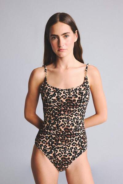DeFacto Costum de baie cu textură încrețită și imprimeu leopard, croială norm...