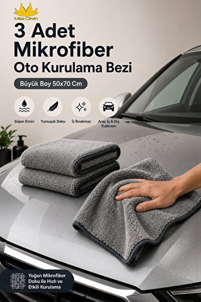 Miss Clean (3 bucăți) Lavetă din microfibră pentru uscare auto Dimensiune mar...