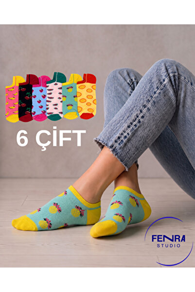 FENRA STUDIO Pack of 6 Women's Fruit Patterned Summer Cotton Combed Cotton Bo...