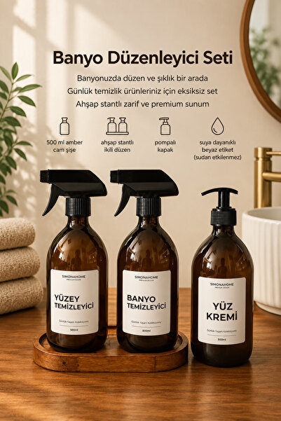 Simona Home Bathroom Organizer Set with Wooden Stand, White Label Face Cream ...