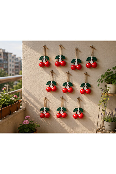 BUBUHOMEDECOR El Yapımı Kiraz Bahçe Süsü – Saksı ve Çiçek Dekoru 10 lu