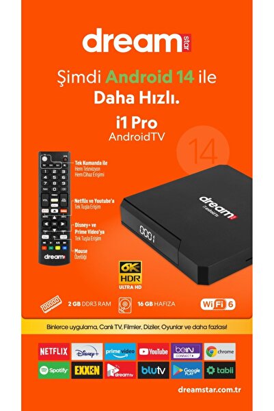 Dreamstar i3 Plus | 4K Ultra HD Android TV Box | Android 14 | Sesli Komut Des...