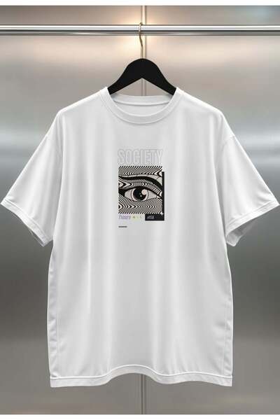 buzagi tasarım ürünleri Organic Cotton Digital Printed Oversize White T-Shirt