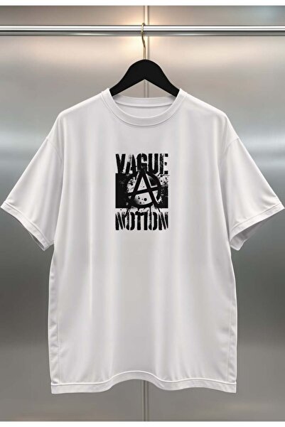 buzagi Vague Digital Print Oversize White Unisex T-Shirt