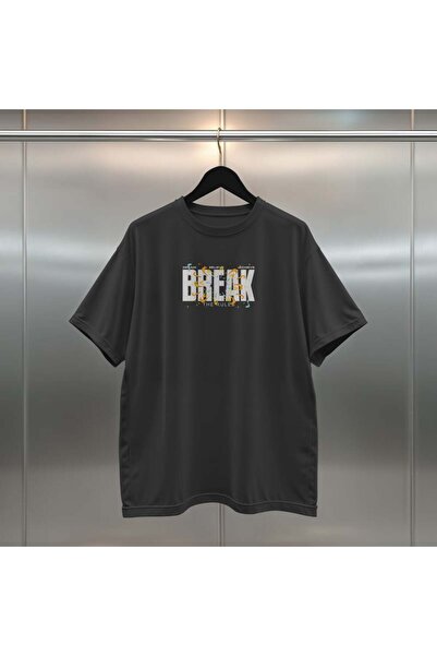 buzagi Break the Rules Digital Printed Oversize Black T-Shirt